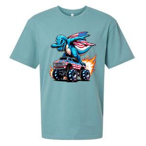 Patriotic T Rex Dabbing Monster Truck Sueded Cloud Jersey T-Shirt