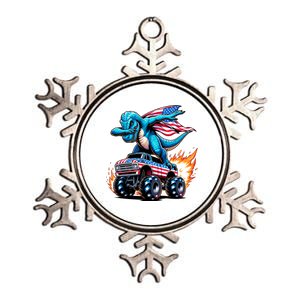 Patriotic T Rex Dabbing Monster Truck Metallic Star Ornament