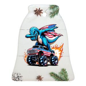 Patriotic T Rex Dabbing Monster Truck Ceramic Bell Ornament