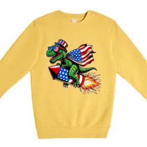 Patriotic T Rex Riding Firework 4th Of July Premium Crewneck Sweatshirt