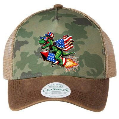 Patriotic T Rex Riding Firework 4th Of July Legacy Tie Dye Trucker Hat