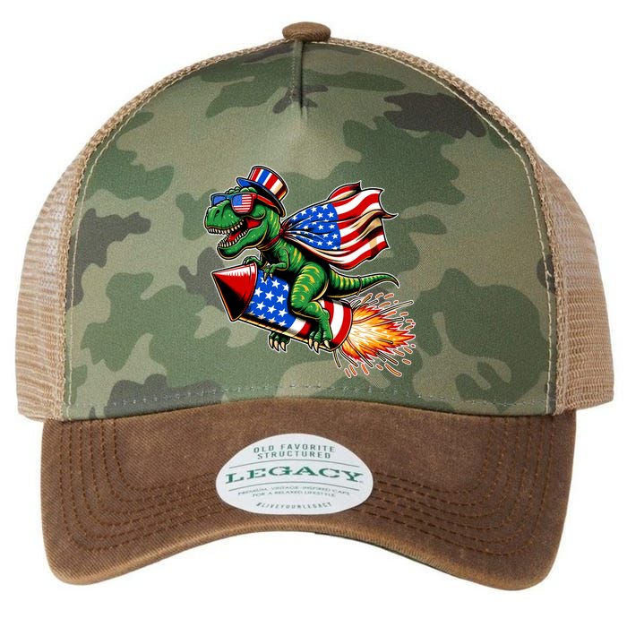 Patriotic T Rex Riding Firework 4th Of July Legacy Tie Dye Trucker Hat
