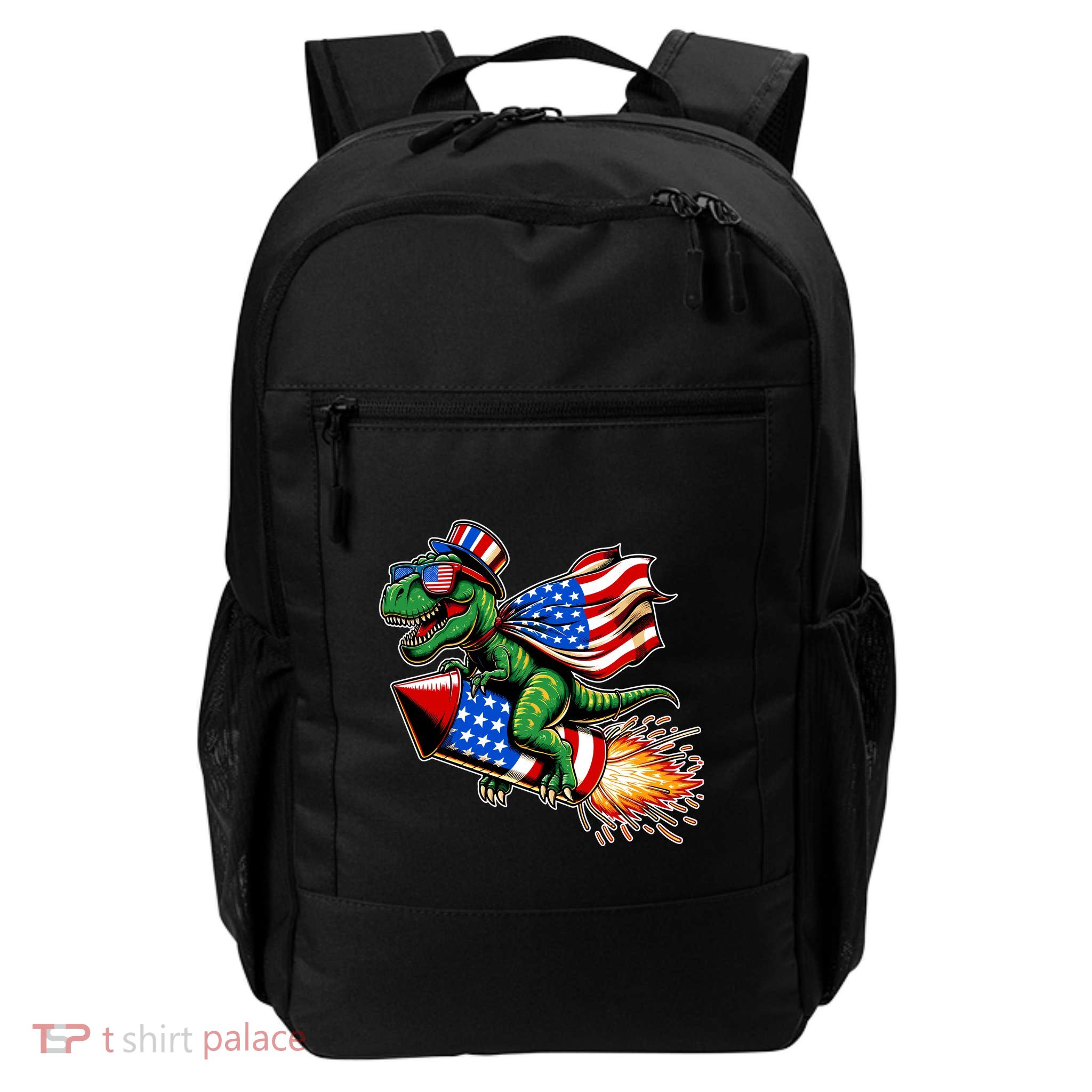 Patriotic T Rex Riding Firework 4th Of July Daily Commute Backpack