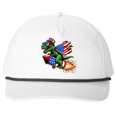 Patriotic T Rex Riding Firework 4th Of July Snapback Five-Panel Rope Hat