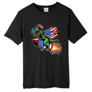 Patriotic T Rex Riding Firework 4th Of July Tall Fusion ChromaSoft Performance T-Shirt