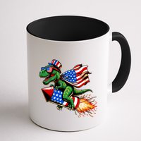 Patriotic T Rex Riding Firework 4th Of July Mug