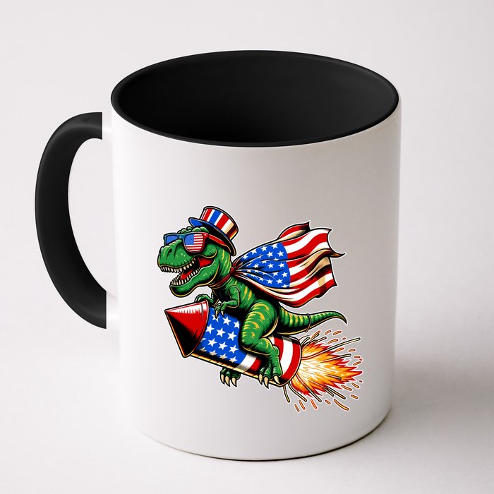 Patriotic T Rex Riding Firework 4th Of July Mug