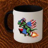 Patriotic T Rex Riding Firework 4th Of July Mug