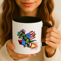 Patriotic T Rex Riding Firework 4th Of July Mug