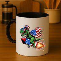 Patriotic T Rex Riding Firework 4th Of July Mug