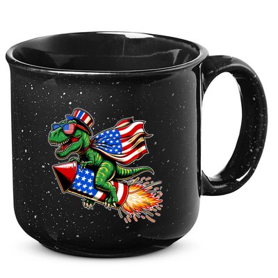 Patriotic T Rex Riding Firework 4th Of July 15oz Campfire Ceramic Mug