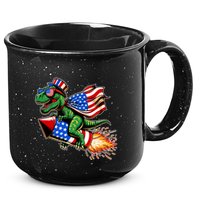 Patriotic T Rex Riding Firework 4th Of July 15oz Campfire Ceramic Mug