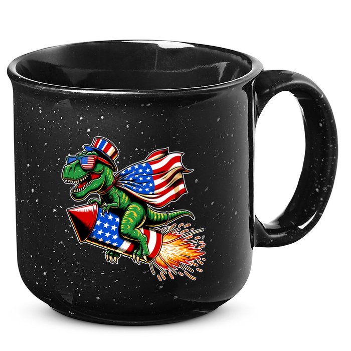 Patriotic T Rex Riding Firework 4th Of July 15oz Campfire Ceramic Mug