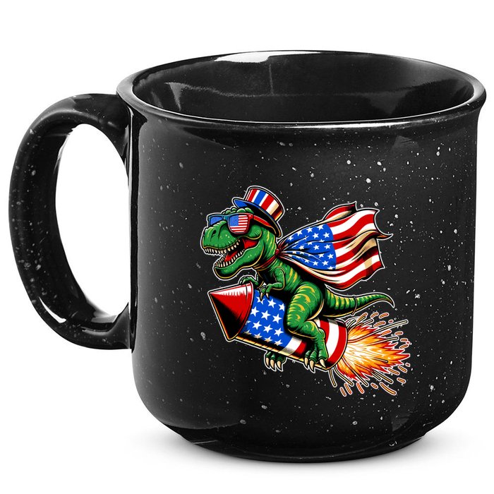 Patriotic T Rex Riding Firework 4th Of July 15oz Campfire Ceramic Mug