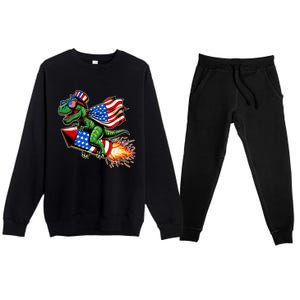 Patriotic T Rex Riding Firework 4th Of July Premium Crewneck Sweatsuit Set