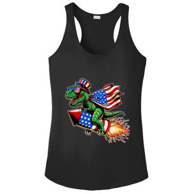 Patriotic T Rex Riding Firework 4th Of July Ladies PosiCharge Competitor Racerback Tank