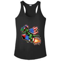 Patriotic T Rex Riding Firework 4th Of July Ladies PosiCharge Competitor Racerback Tank