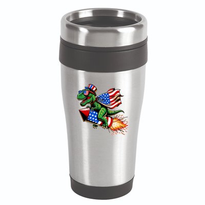 Patriotic T Rex Riding Firework 4th Of July 16oz Travel Tumbler