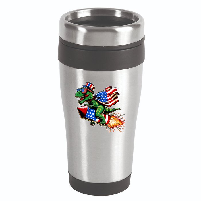 Patriotic T Rex Riding Firework 4th Of July 16oz Travel Tumbler