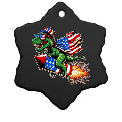 Patriotic T Rex Riding Firework 4th Of July Ceramic Star Ornament