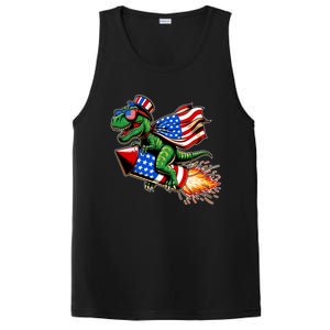 Patriotic T Rex Riding Firework 4th Of July PosiCharge Competitor Tank