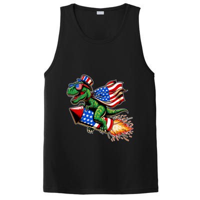 Patriotic T Rex Riding Firework 4th Of July PosiCharge Competitor Tank