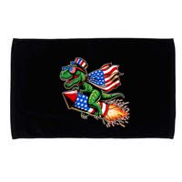 Patriotic T Rex Riding Firework 4th Of July Microfiber Hand Towel