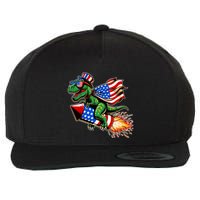 Patriotic T Rex Riding Firework 4th Of July Wool Snapback Cap
