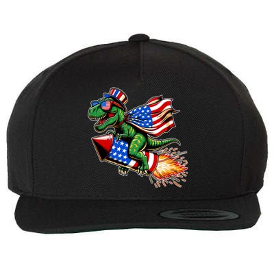 Patriotic T Rex Riding Firework 4th Of July Wool Snapback Cap