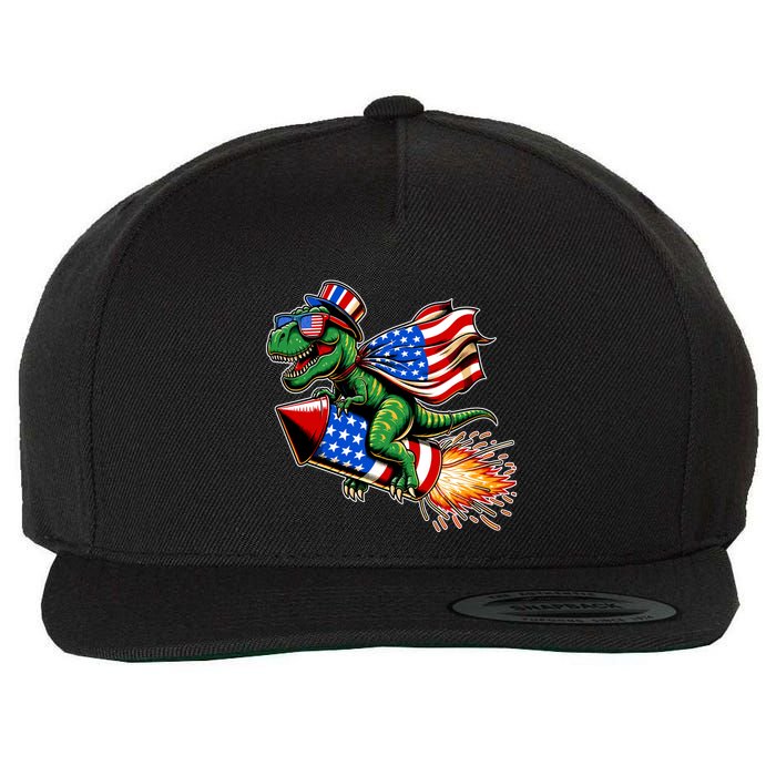Patriotic T Rex Riding Firework 4th Of July Wool Snapback Cap