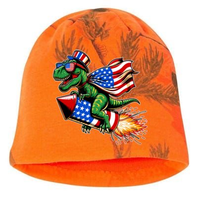 Patriotic T Rex Riding Firework 4th Of July Kati - Camo Knit Beanie