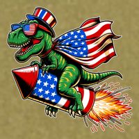 Patriotic T Rex Riding Firework 4th Of July Garment-Dyed Women's Muscle Tee