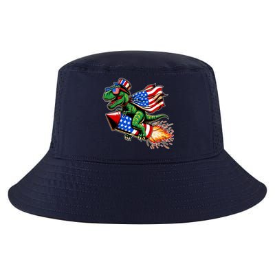 Patriotic T Rex Riding Firework 4th Of July Cool Comfort Performance Bucket Hat