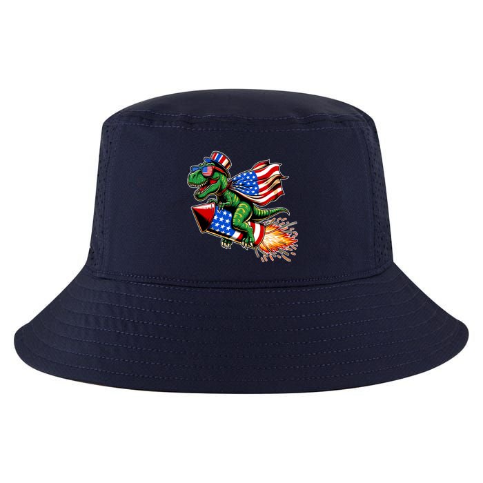Patriotic T Rex Riding Firework 4th Of July Cool Comfort Performance Bucket Hat