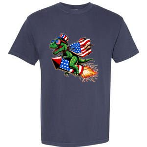 Patriotic T Rex Riding Firework 4th Of July Garment-Dyed Heavyweight T-Shirt