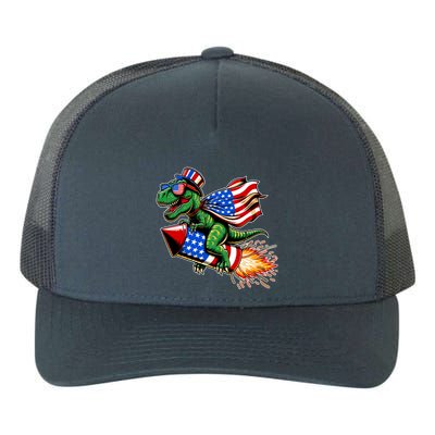 Patriotic T Rex Riding Firework 4th Of July Yupoong Adult 5-Panel Trucker Hat