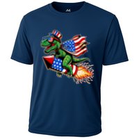 Patriotic T Rex Riding Firework 4th Of July Performance Shirt