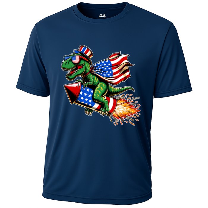 Patriotic T Rex Riding Firework 4th Of July Performance Shirt