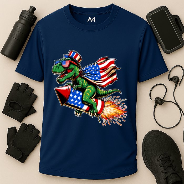 Patriotic T Rex Riding Firework 4th Of July Performance Shirt