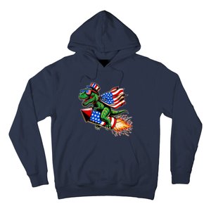 Patriotic T Rex Riding Firework 4th Of July Hoodie