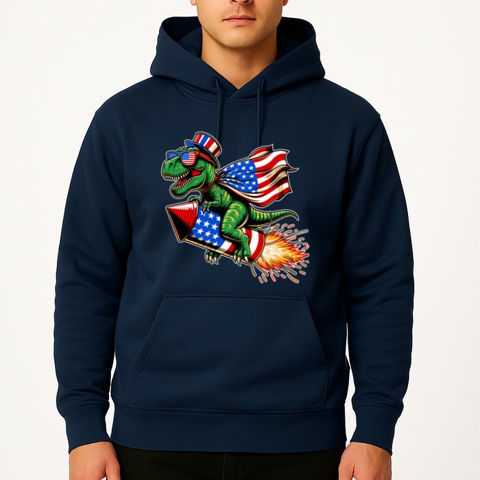 Patriotic T Rex Riding Firework 4th Of July Hoodie