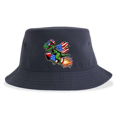 Patriotic T Rex Riding Firework 4th Of July Sustainable Bucket Hat