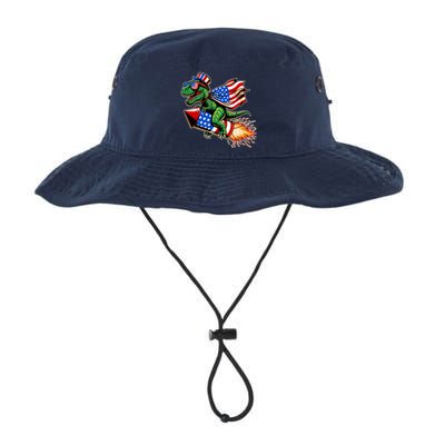 Patriotic T Rex Riding Firework 4th Of July Bucket Hat