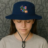 Patriotic T Rex Riding Firework 4th Of July Bucket Hat