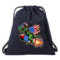 Patriotic T Rex Riding Firework 4th Of July Drawstring Bag