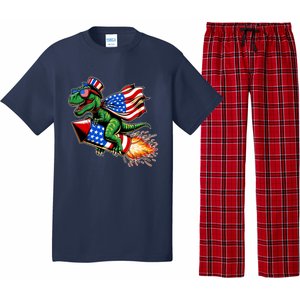 Patriotic T Rex Riding Firework 4th Of July Pajama Set