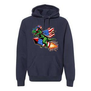 Patriotic T Rex Riding Firework 4th Of July Premium Hoodie