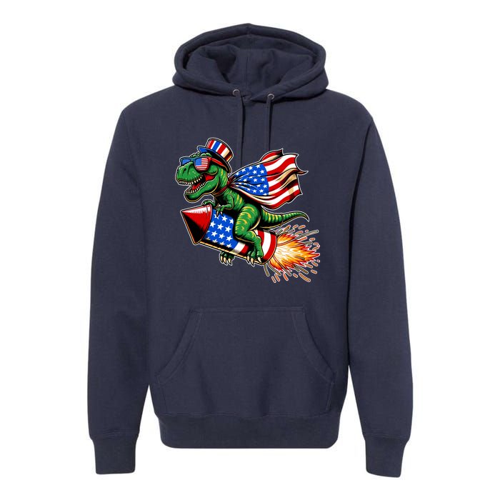 Patriotic T Rex Riding Firework 4th Of July Premium Hoodie