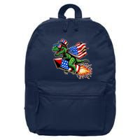 Patriotic T Rex Riding Firework 4th Of July 16 in Basic Backpack