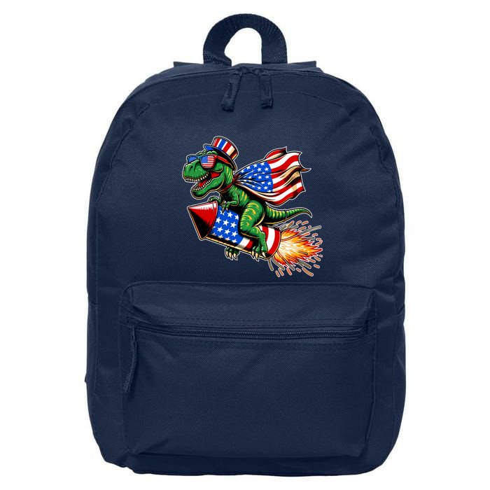 Patriotic T Rex Riding Firework 4th Of July 16 in Basic Backpack